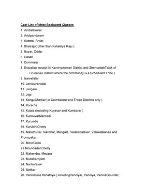 MBC Caste List in Tamil Nadu