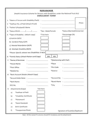 Niramaya Health Insurance Application Form Kerala PDF