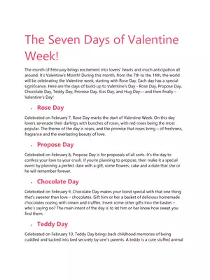 Valentine Day Week List 2024