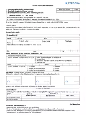 Zerodha Account Closure Form PDF