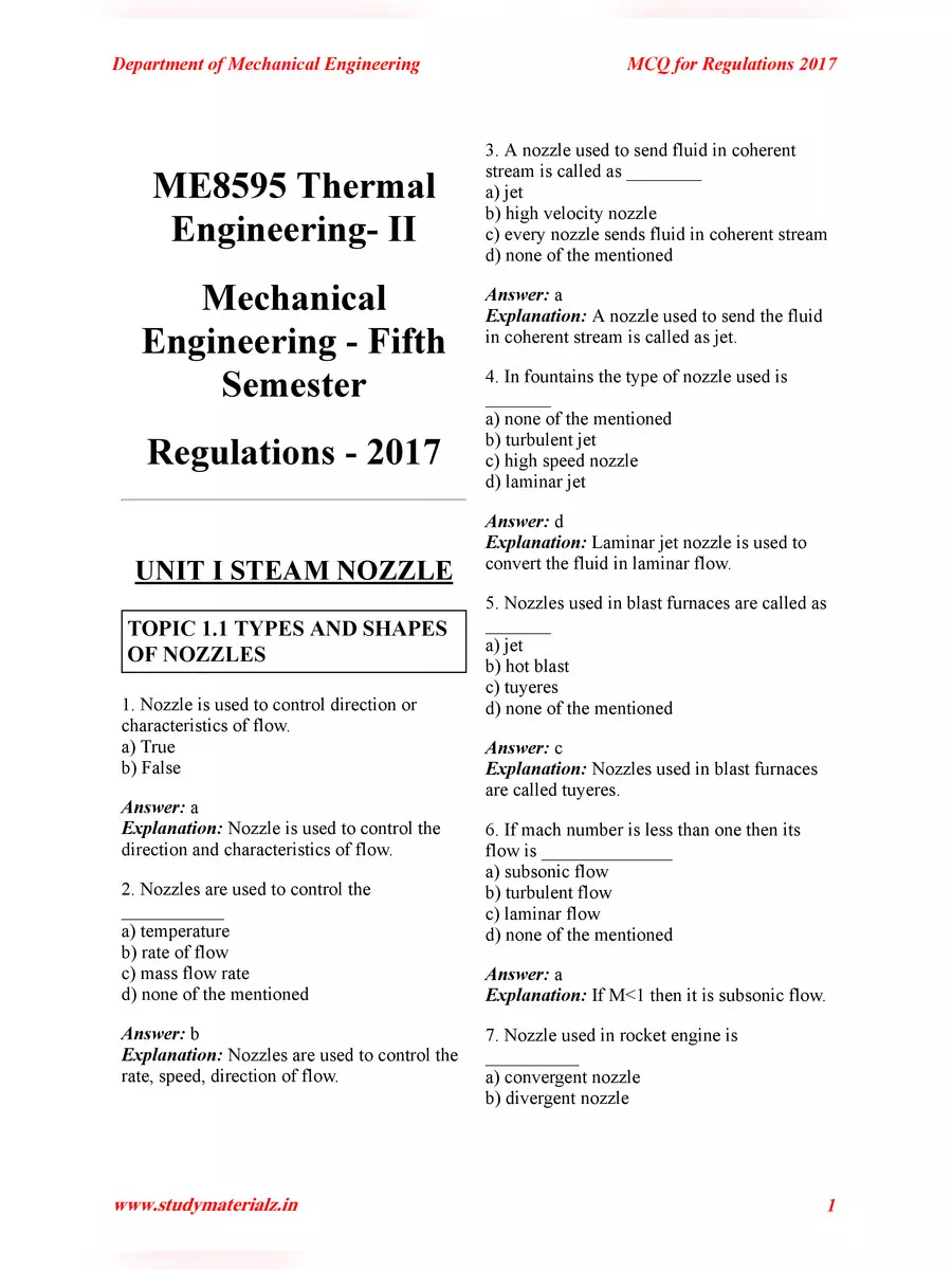 Thermal Engineering 1 MCQ
