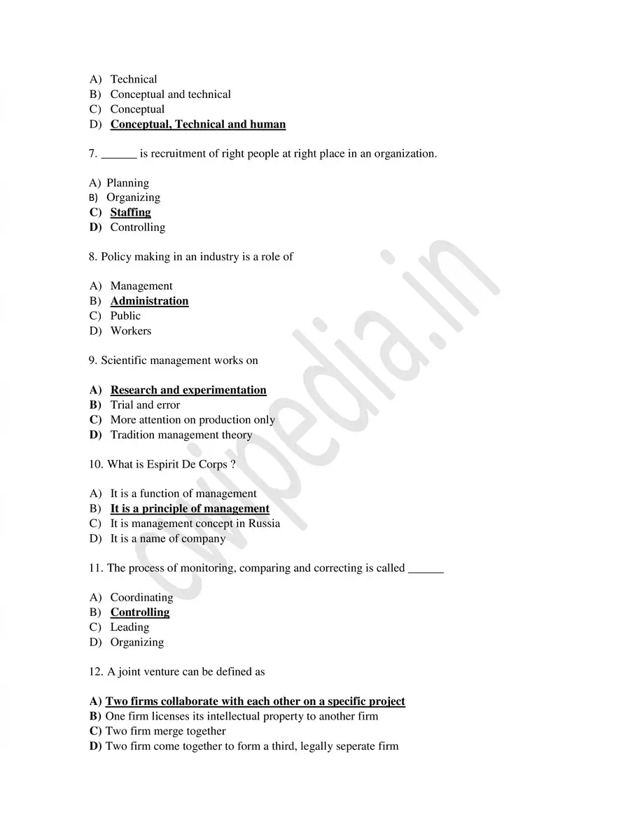 2nd Page of 22509 Management MCQs with Answers PDF