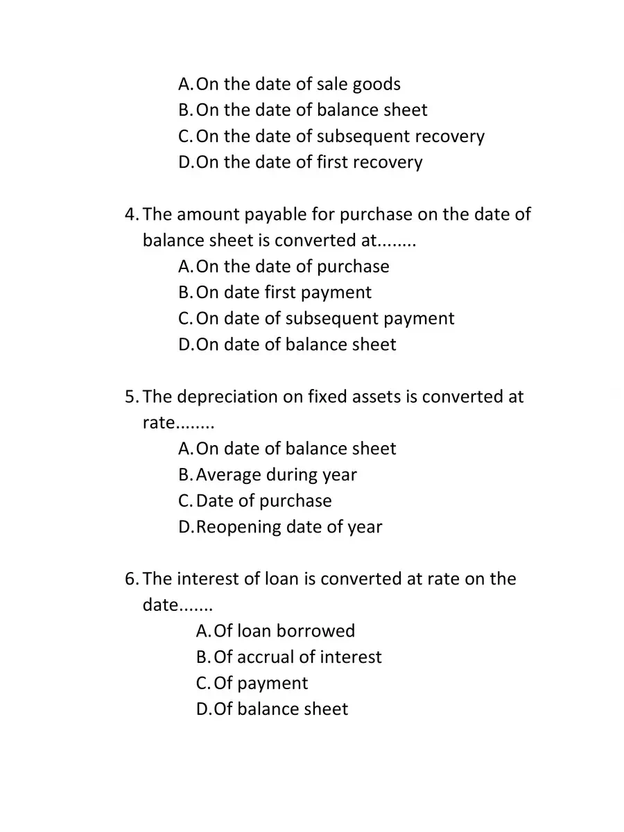 2nd Page of Advanced Financial Accounting MCQs with Answers PDF