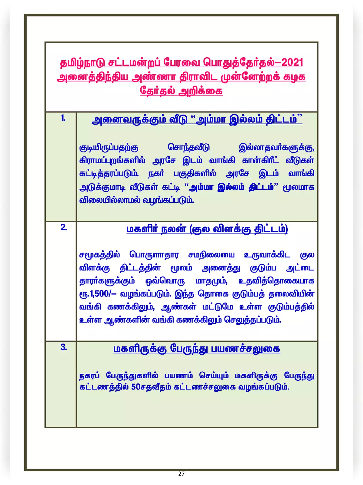 AIADMK Election Manifesto 2021 Tamil Nadu