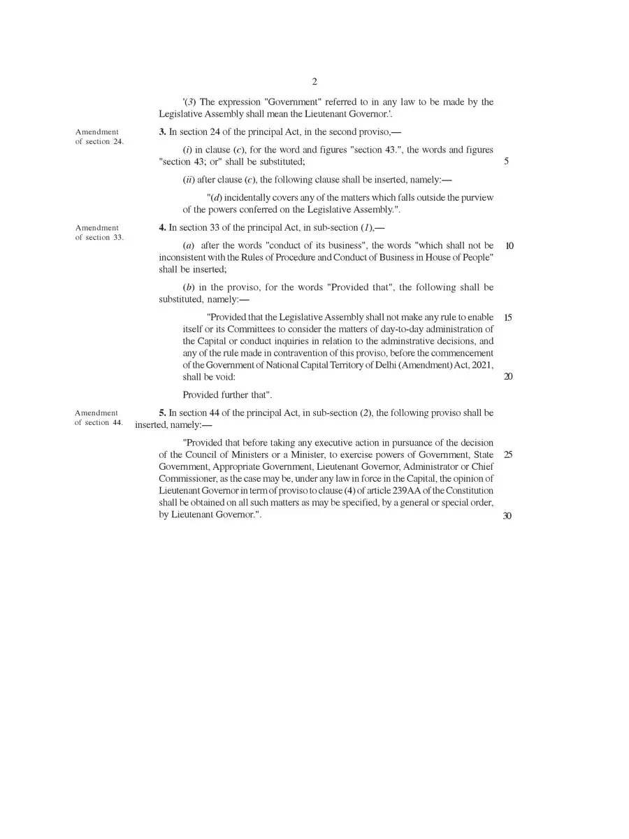 2nd Page of Delhi NCT Amendment Bill 2021 PDF
