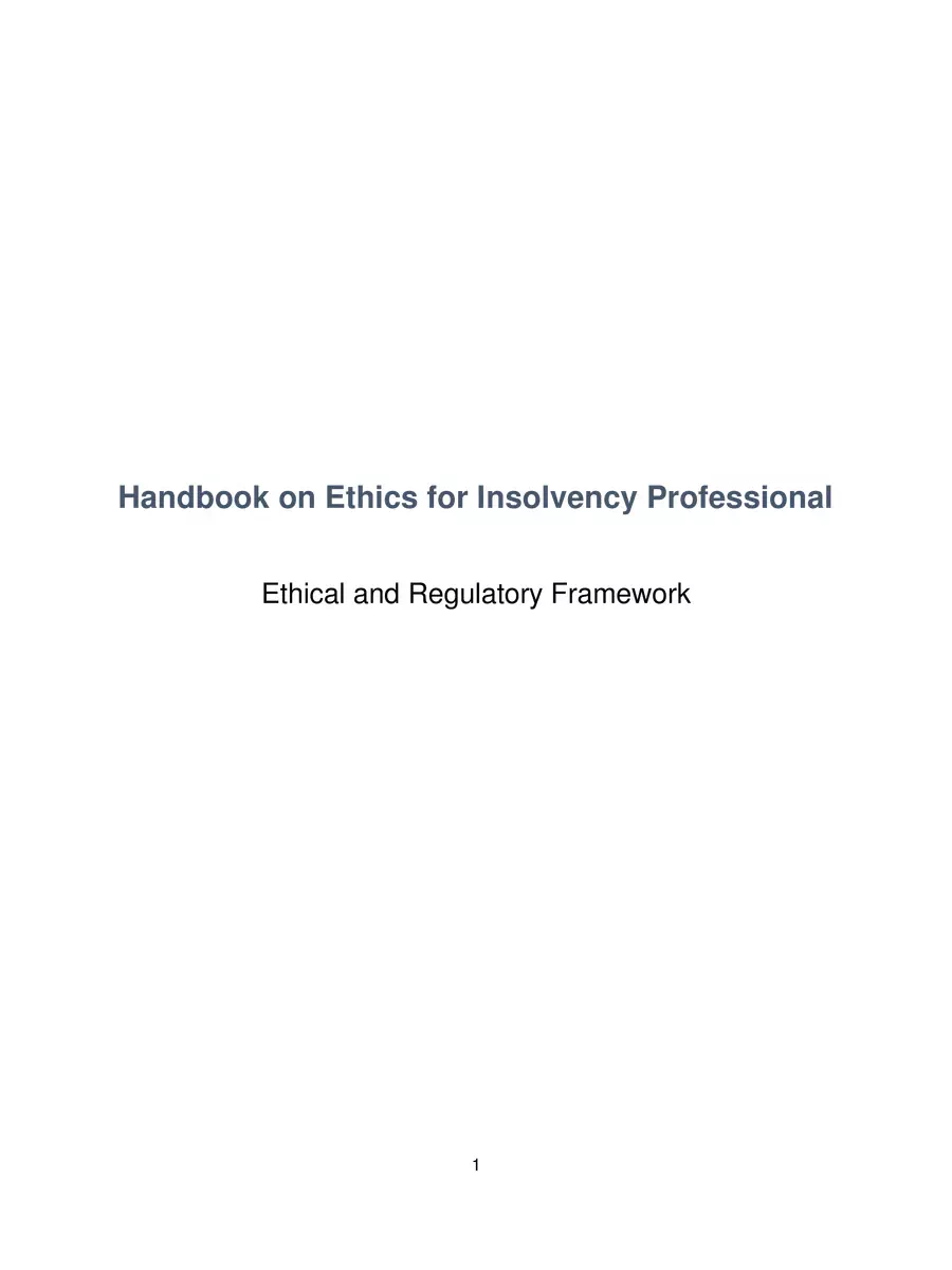 2nd Page of Handbook on Ethics for Insolvency Professionals: Ethical and Regulatory Framework PDF