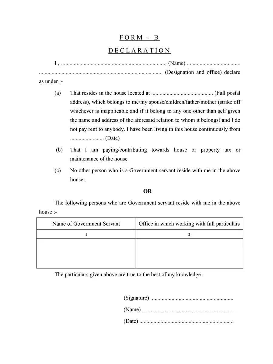 2nd Page of HRA Form for Salaried Employeees PDF