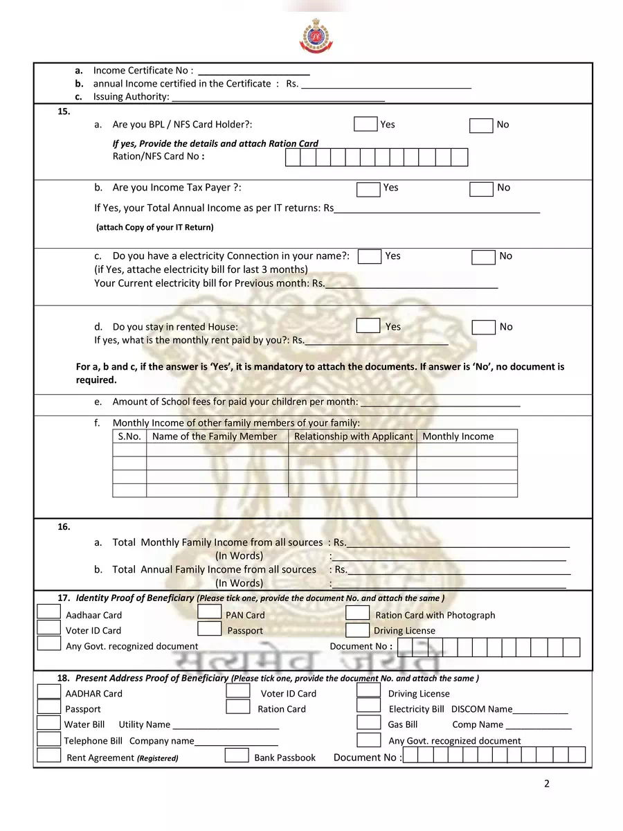 2nd Page of Income Certificate Form Delhi PDF