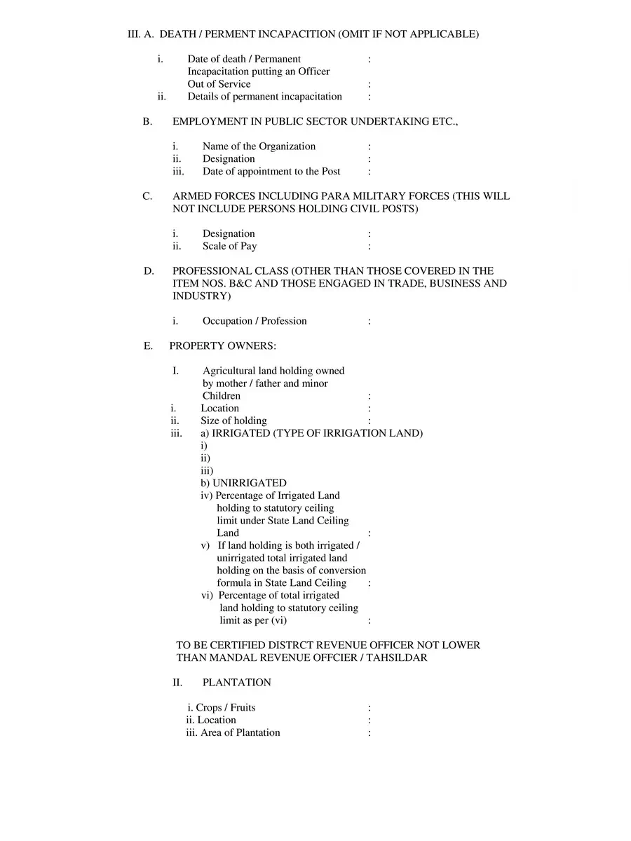 2nd Page of Meeseva Caste Certificate Application Form PDF