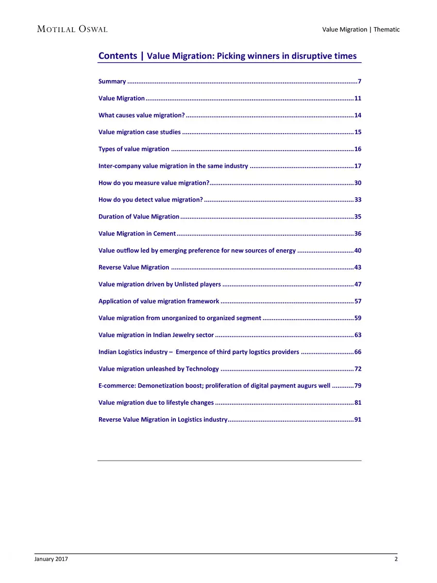 2nd Page of Motilal Oswal Value Migration PDF