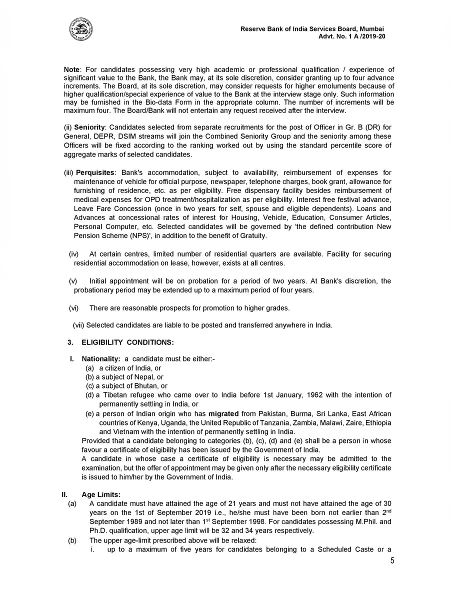 2nd Page of RBI Grade B Eligibility PDF