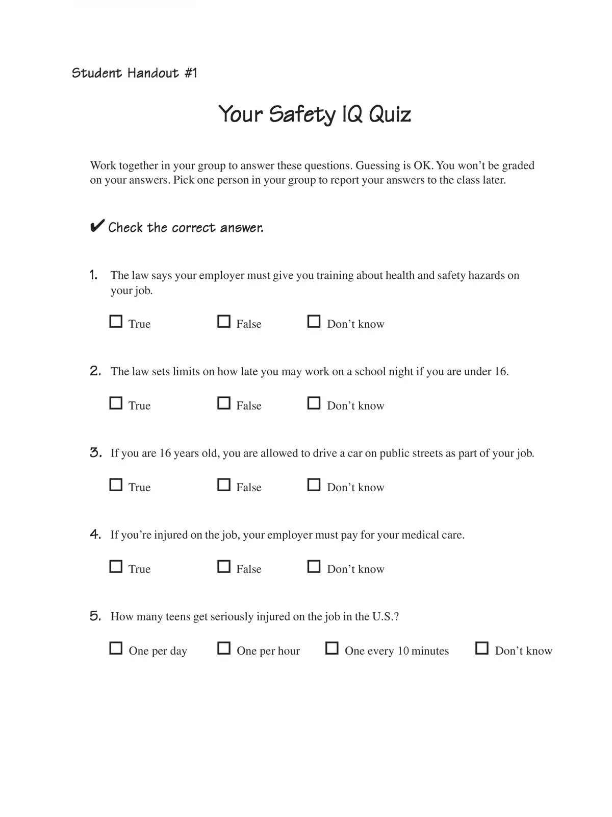 Safety Quiz Questions