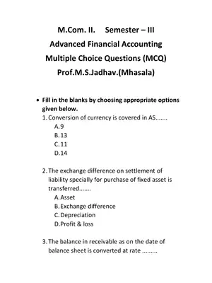 Advanced Financial Accounting MCQs with Answers