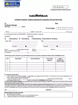 Allahabad Bank Request Form For Internet / SMS / Phone/Mobile Banking Services