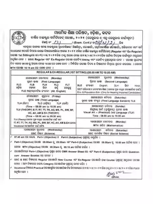 BSE Odisha 10 Exam Time Table 2021 Odia