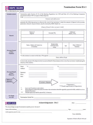 HDFC Nomination Form DA 1 PDF