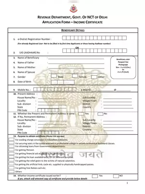 Income Certificate Form Delhi
