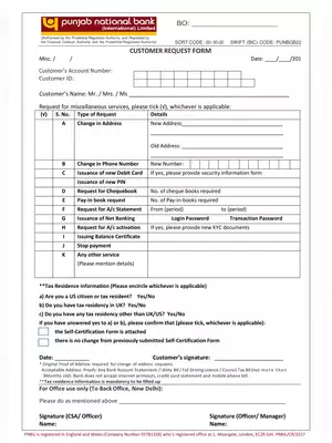 PNB Customer Request Form