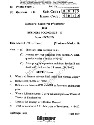 PU B.Com Business Economics  Question Paper With Solution 2019