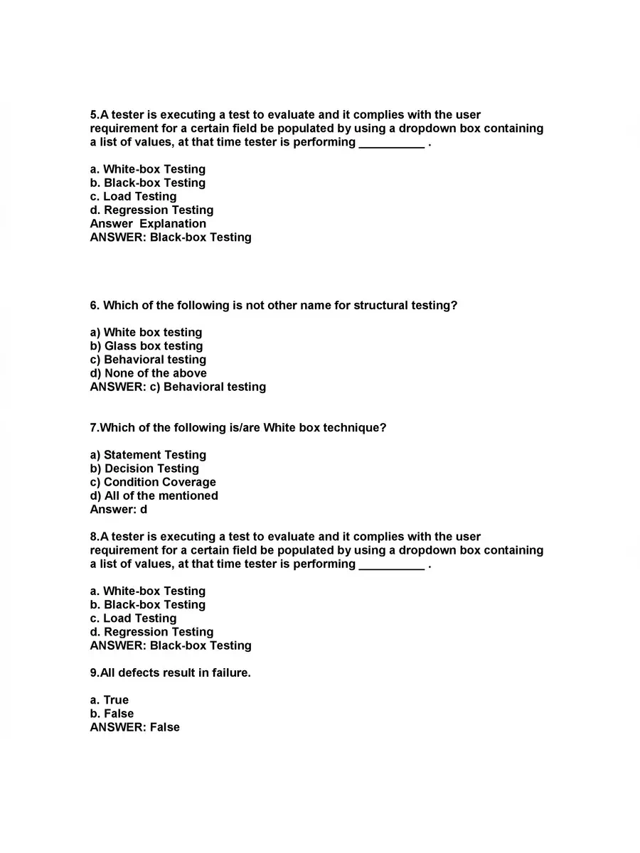 2nd Page of Software Testing MCQ Questions and Answers PDF