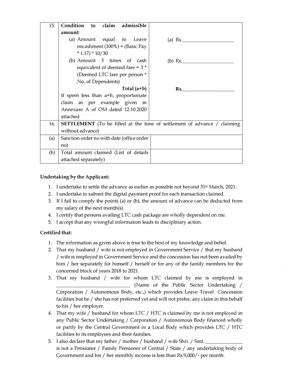 2nd Page of Application Form for Special Cash Package in Lieu of LTC PDF