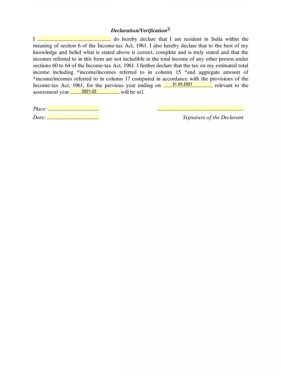 2nd Page of Form 15H Axis Bank PDF