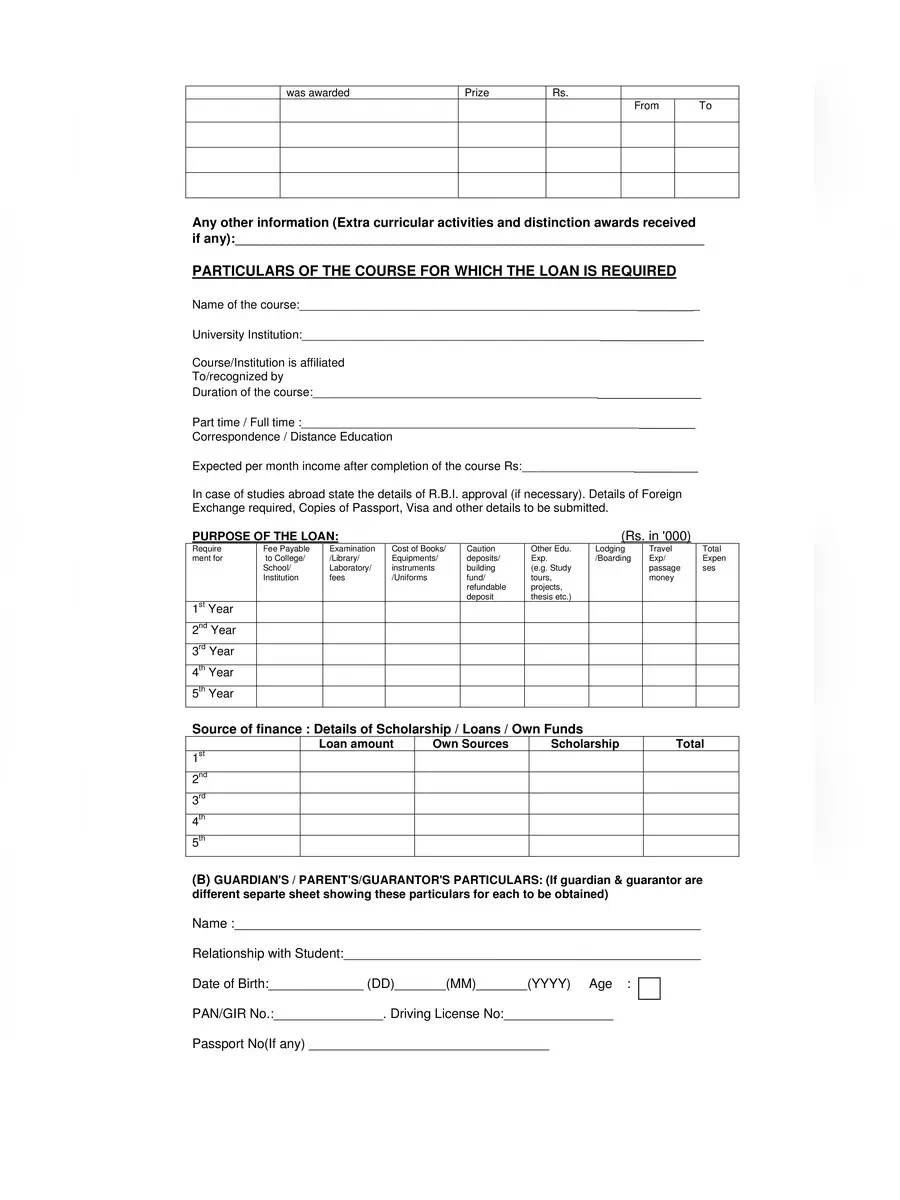 2nd Page of Bank of Baroda Education Loan Form PDF