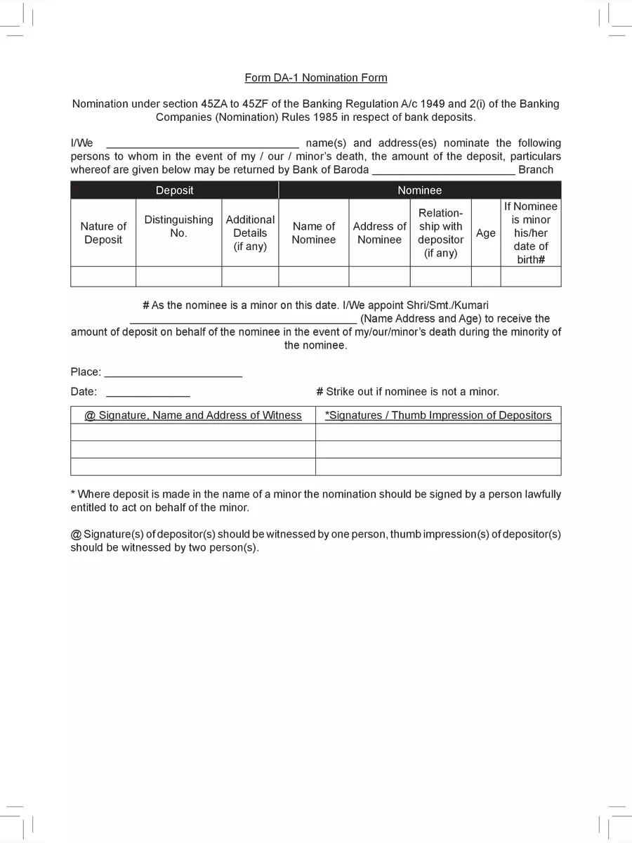2nd Page of Bank of Baroda Recurring Deposit Form PDF