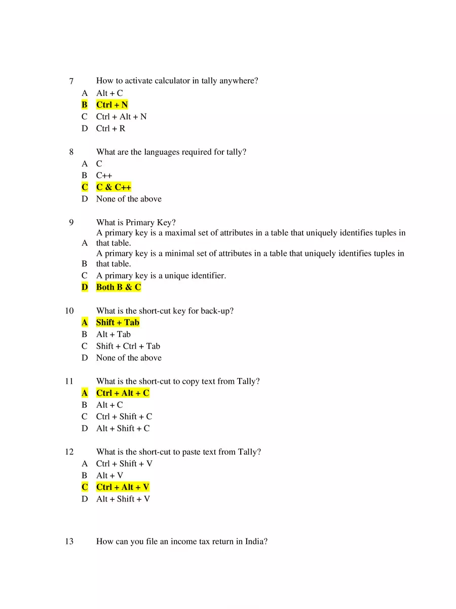 2nd Page of Computerized Accounting MCQs PDF