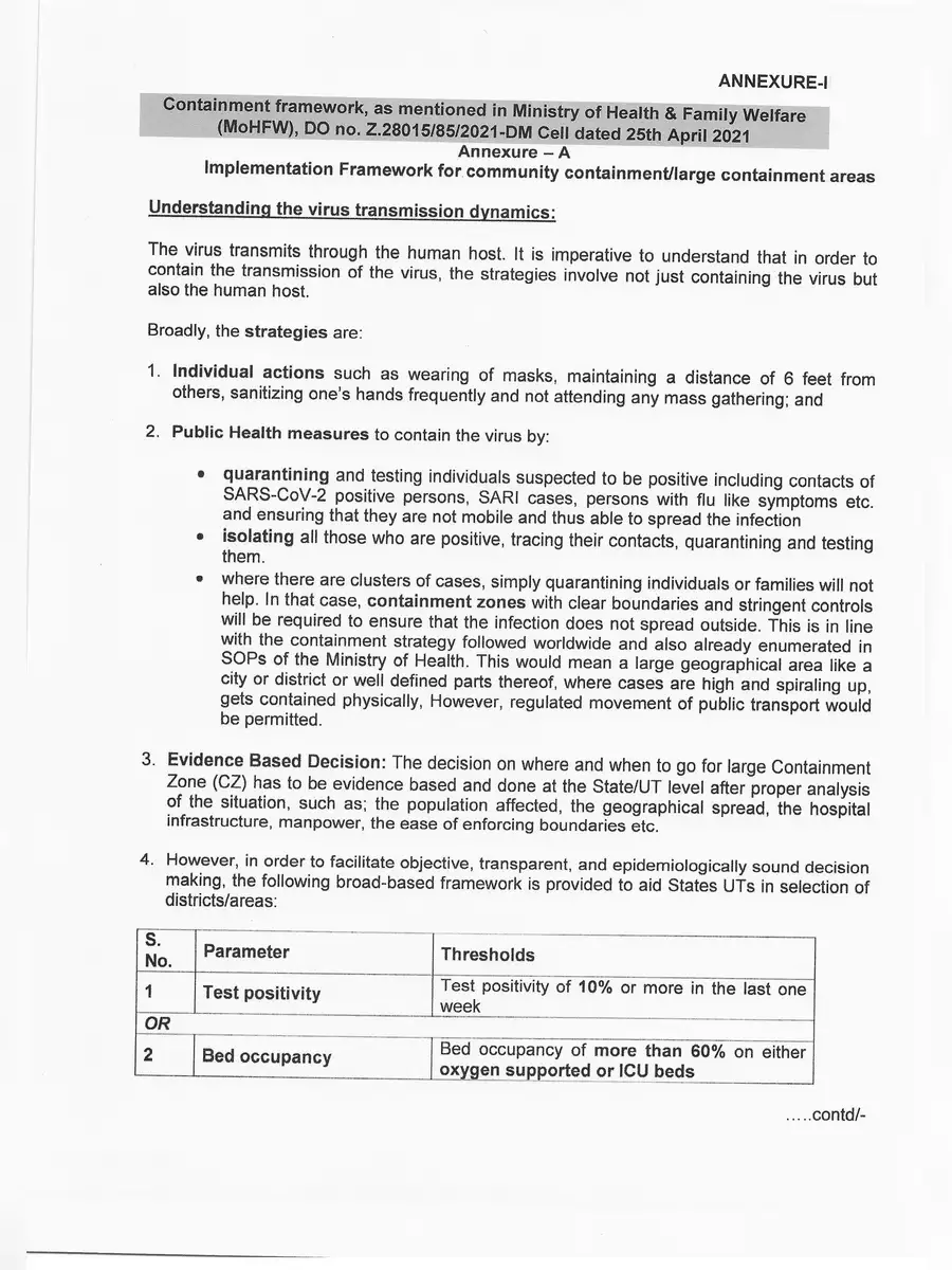 2nd Page of Containment Measure for COVID-19 Guidelines by MHA PDF