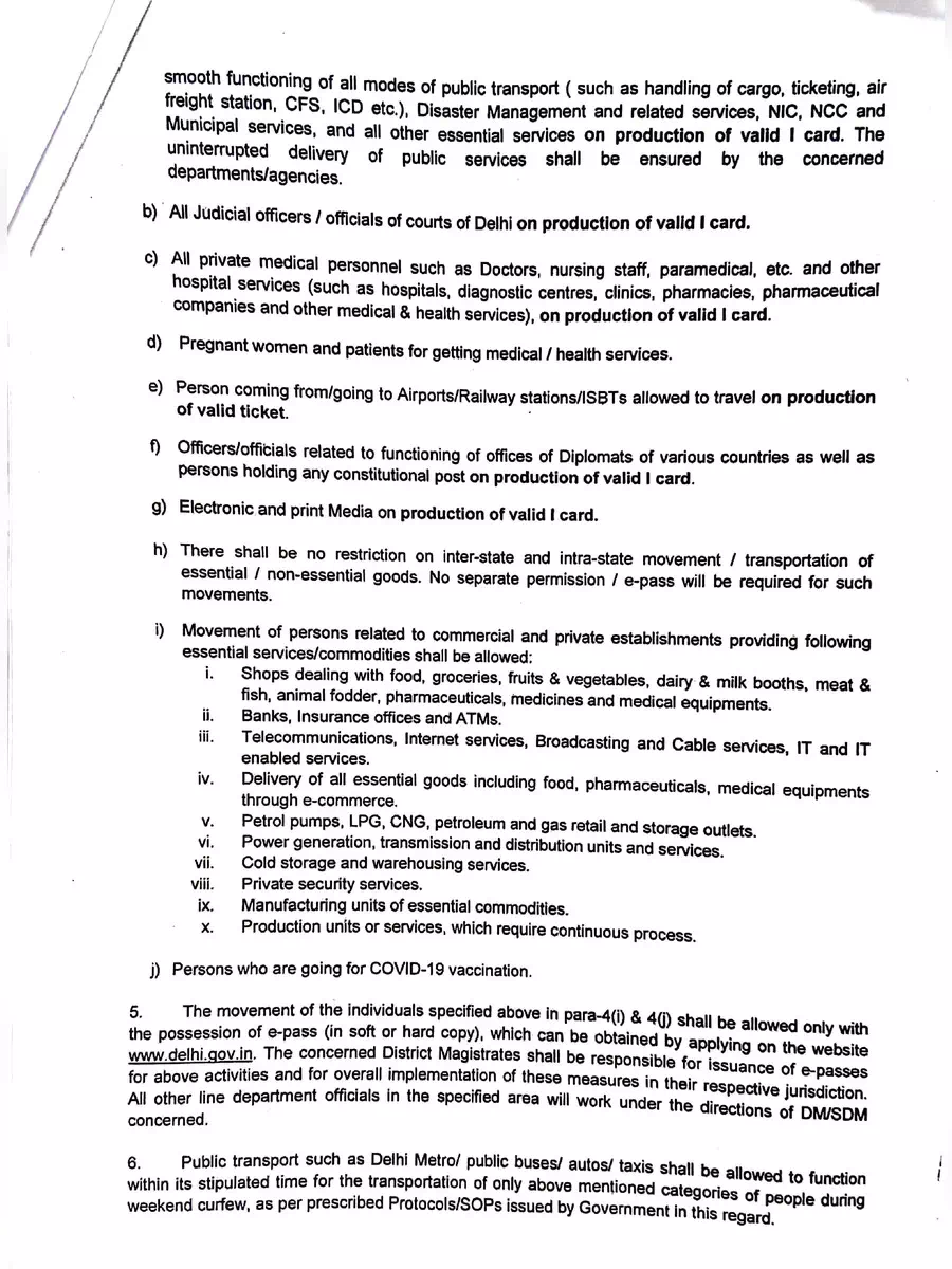 2nd Page of Delhi Curfew Guidelines form 15 April PDF