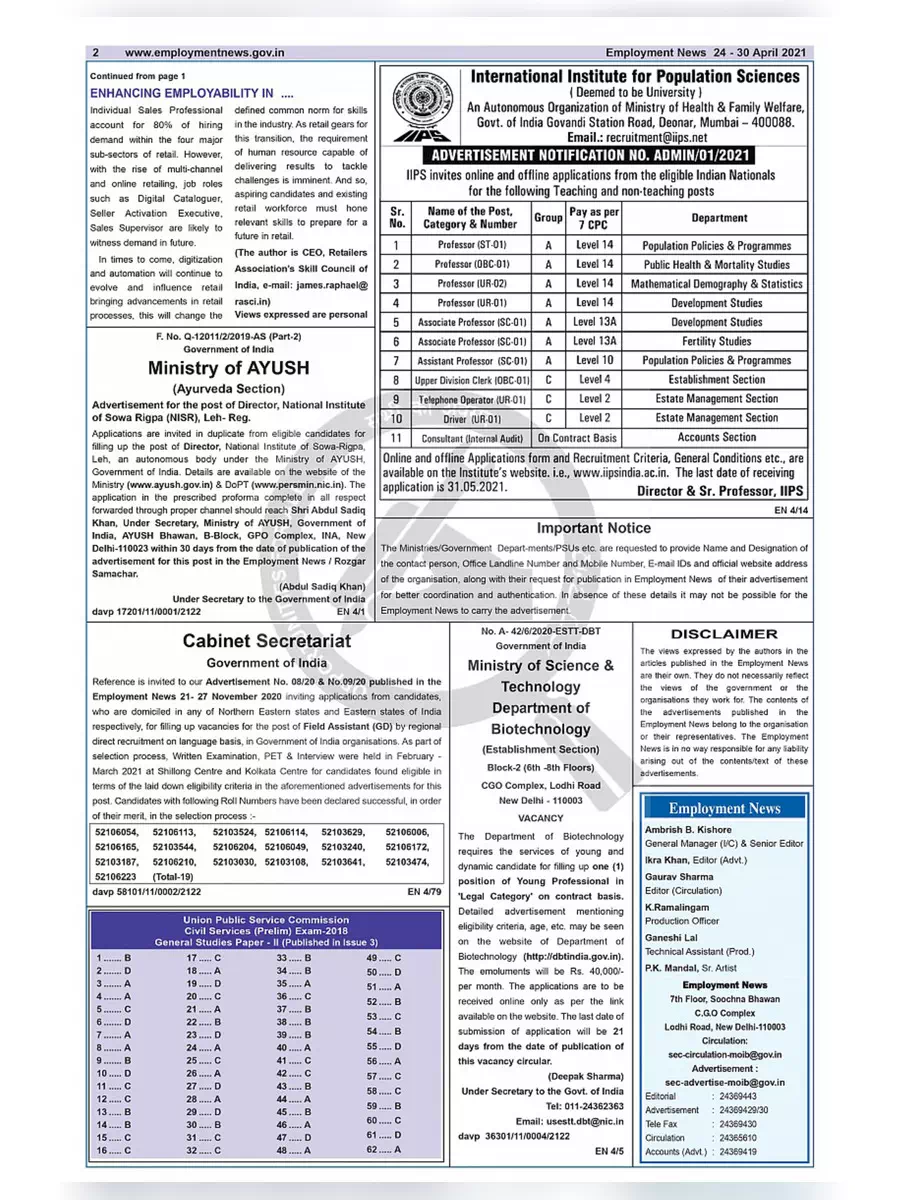2nd Page of Employment Newspaper Fourth Week of April 2021 PDF