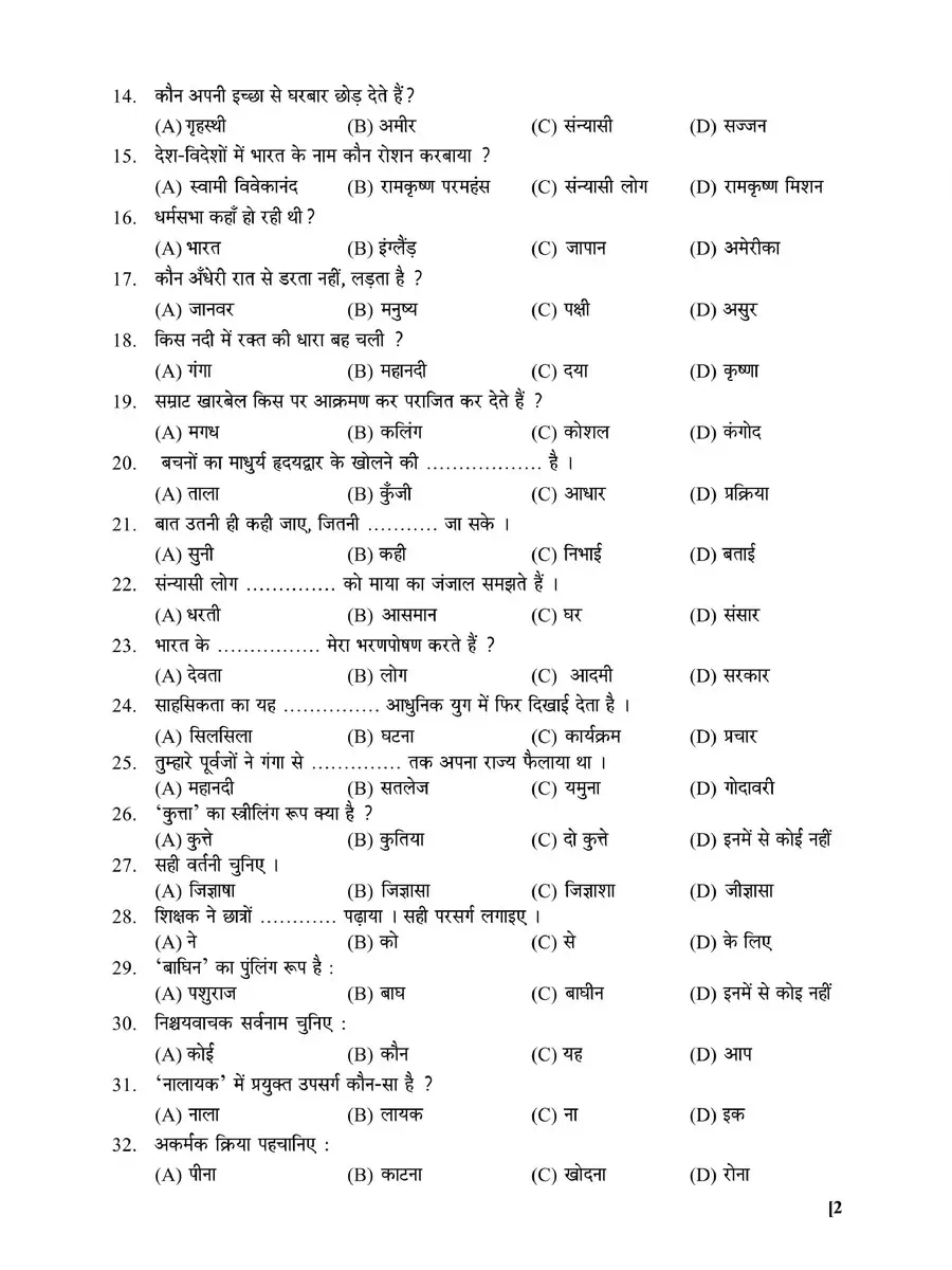 2nd Page of Final Practice Test for Class X Hindi PDF