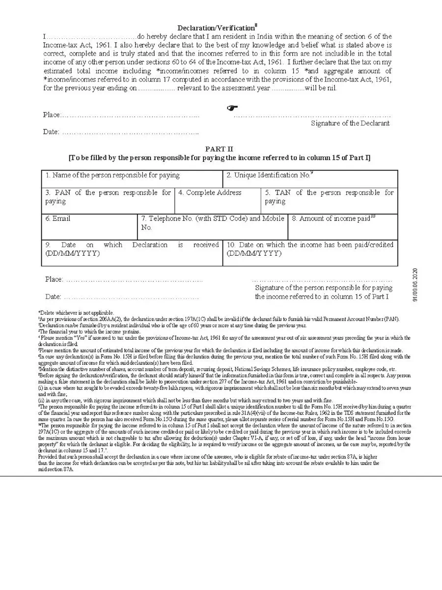 2nd Page of Form 15H HDFC Bank PDF