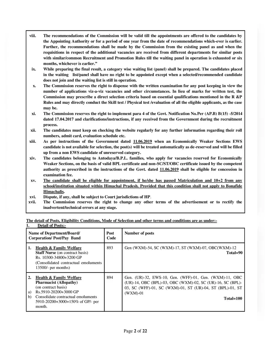 2nd Page of HPSSC Recruitment 2021 Notification PDF