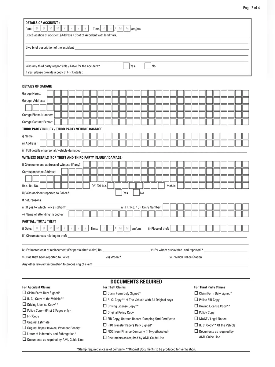 2nd Page of ICICI Lombard Claim Form for Motor Vehicle PDF