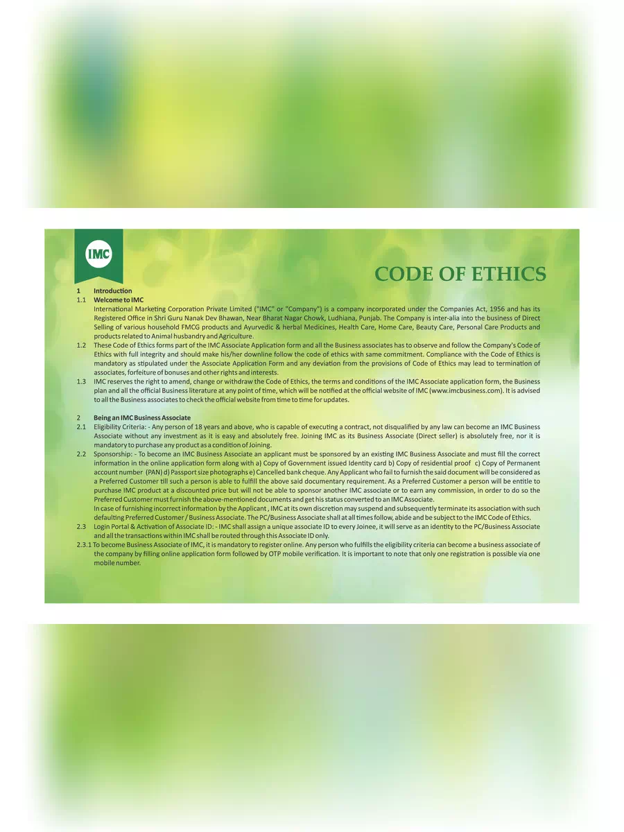 2nd Page of IMC Business Code of Ethics PDF