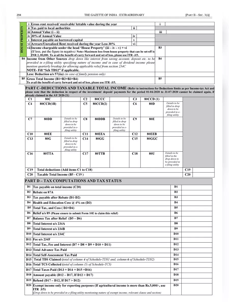 2nd Page of ITR Form 4 Sugam AY 2021-22 PDF