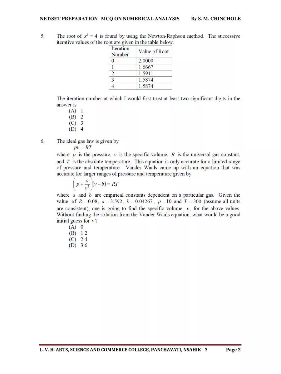 2nd Page of Numerical Techniques MCQ PDF
