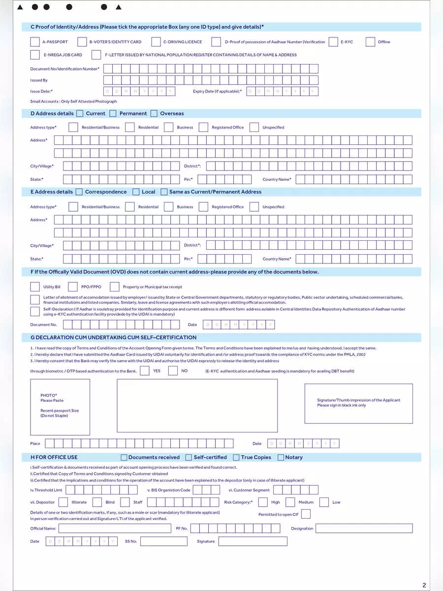2nd Page of SBI Account Opening Form 2024 PDF