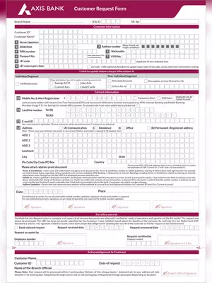 Axis Bank Customer Request Form