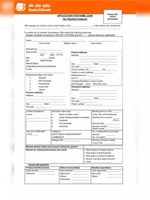 Bank of Baroda Home Loan Application Form