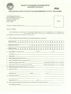 DU Ph.D Admission Application Form