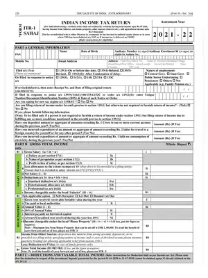 ITR Form 1 (Sahaj) AY 2021-22