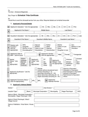 Schedule Tribe (ST) Certificate Form Tripura