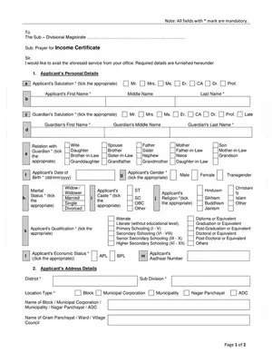 Tripura Income Certificate Form PDF