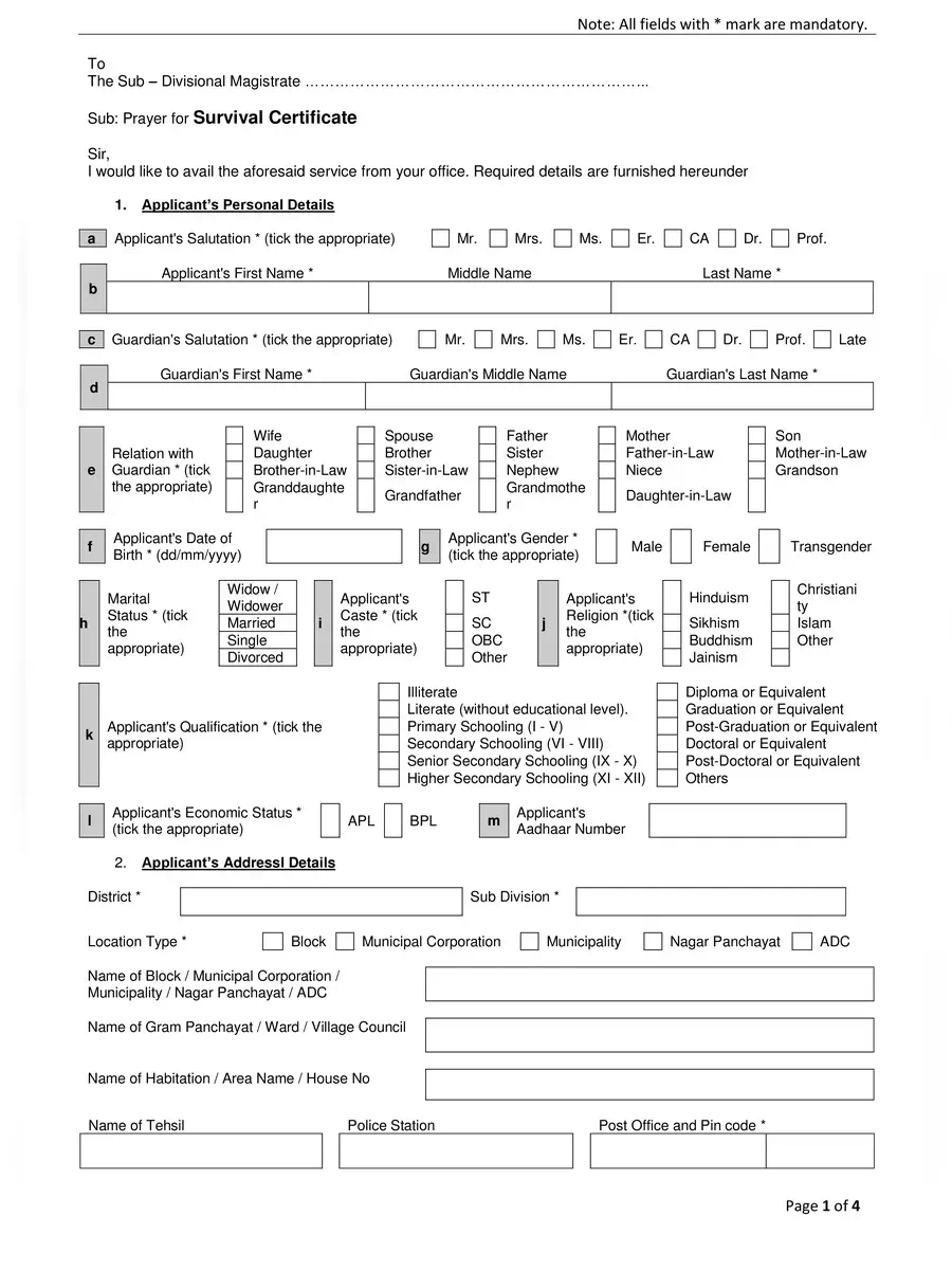 Survival Certificate Form Tripura