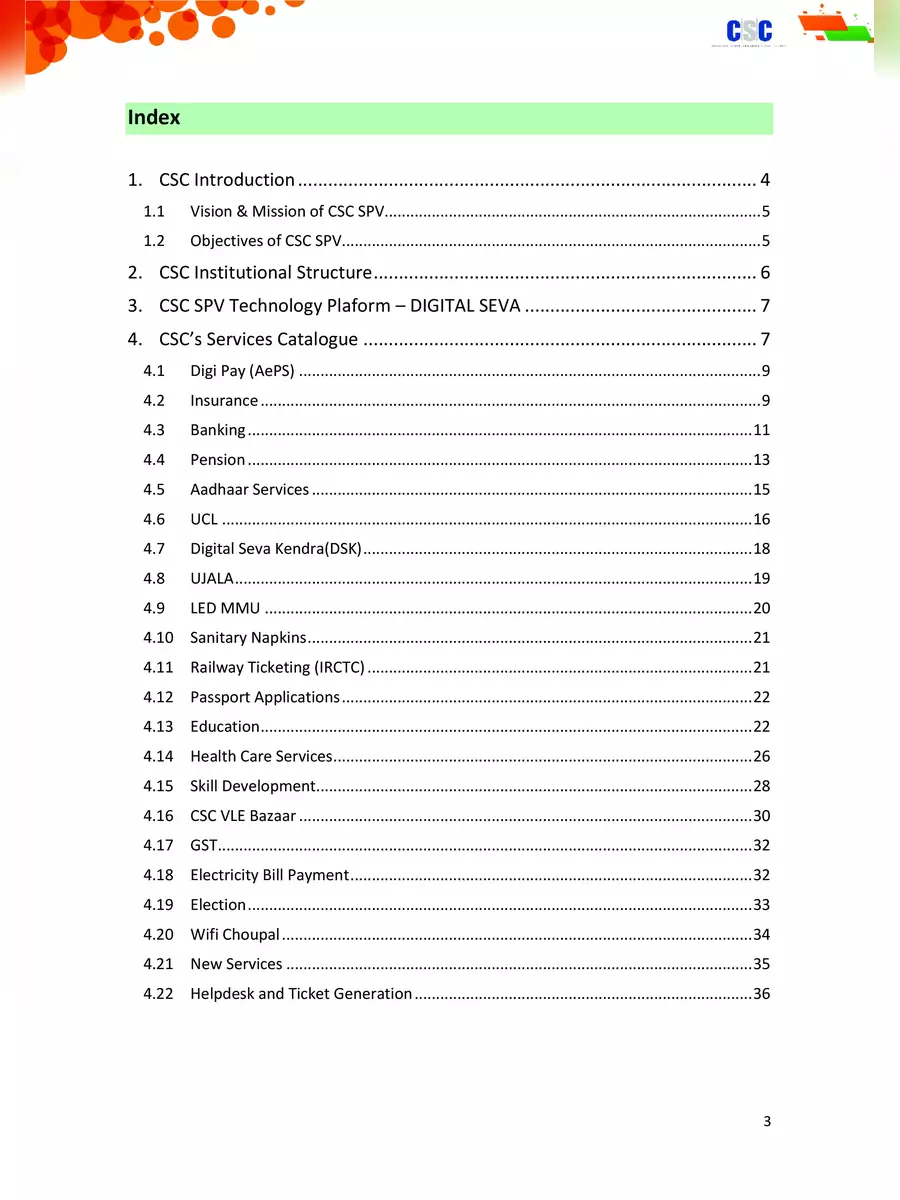 2nd Page of Common Service Centers (CSC) Services List PDF