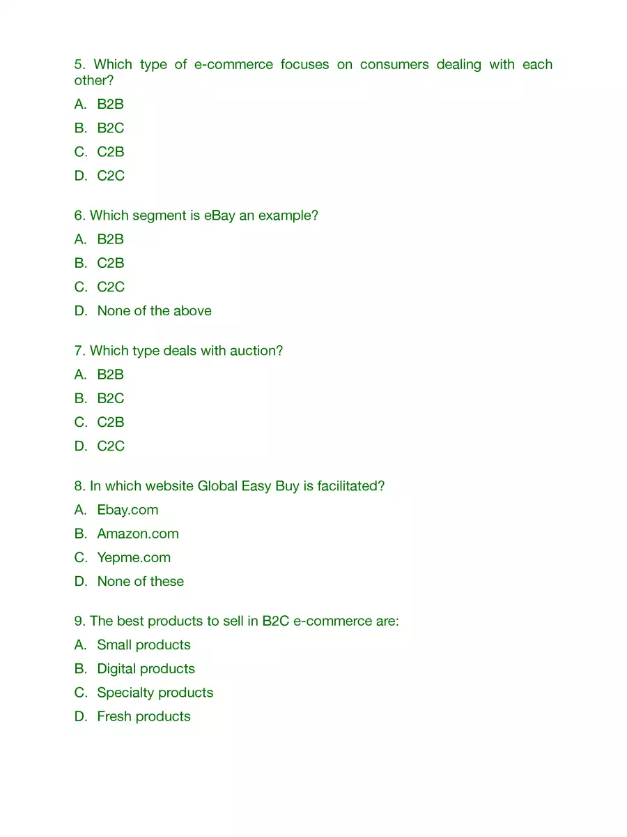 2nd Page of Digital Business MCQ with Answer PDF