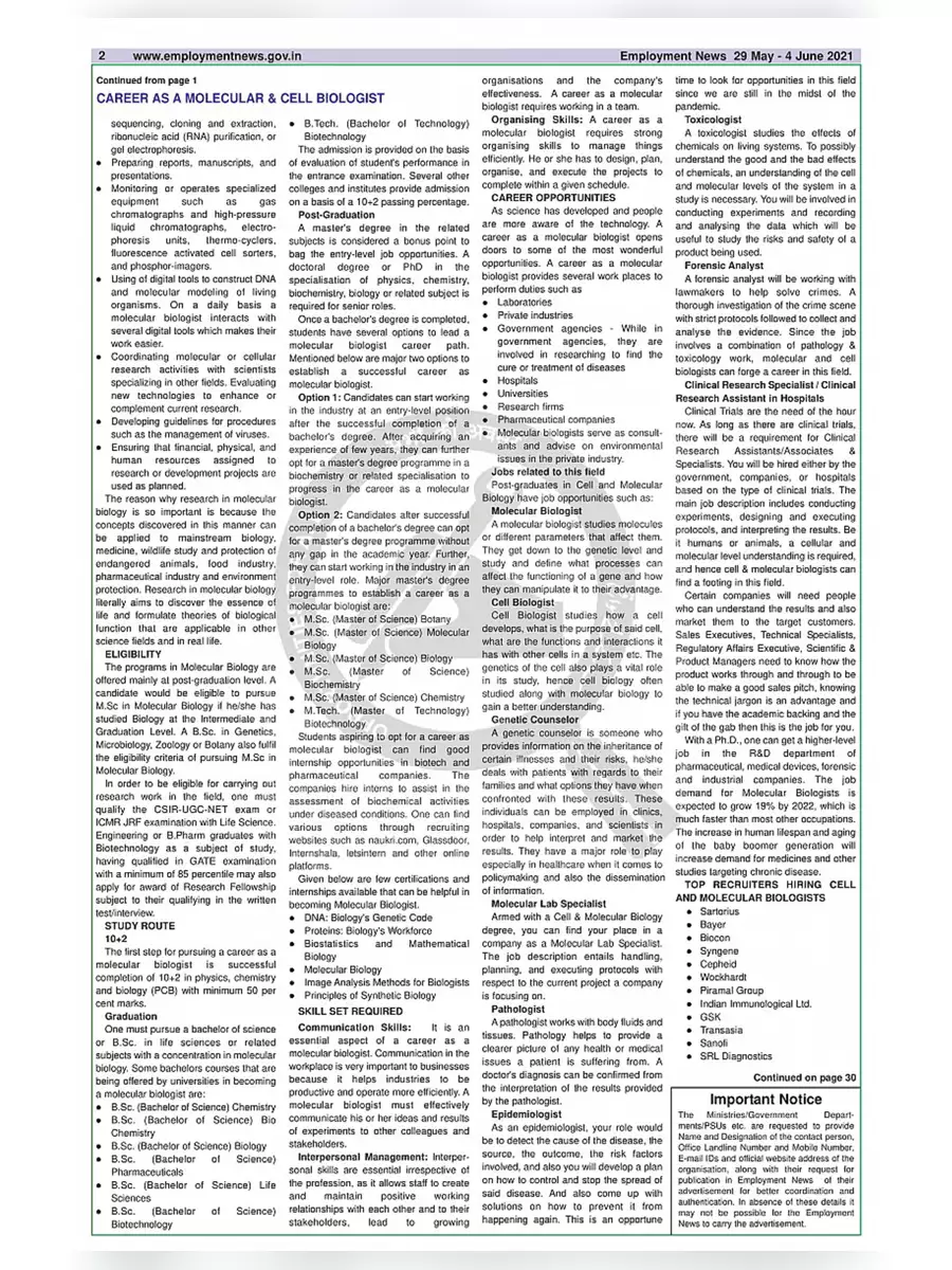 2nd Page of Employment Newspaper Fifth Week of May 2021 PDF
